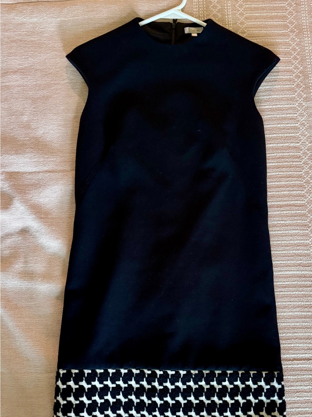 Shoshanna Black Shift Dress with Houndstooth Hem